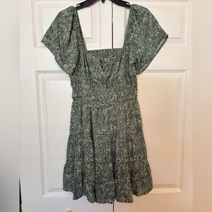 Hollister Green Pleated Mini Dress with Square Neck